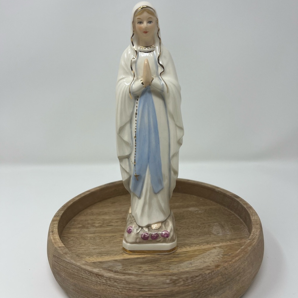 Porcelain Praying Mary Figurine with Blue and White Robe Goebel Hummel